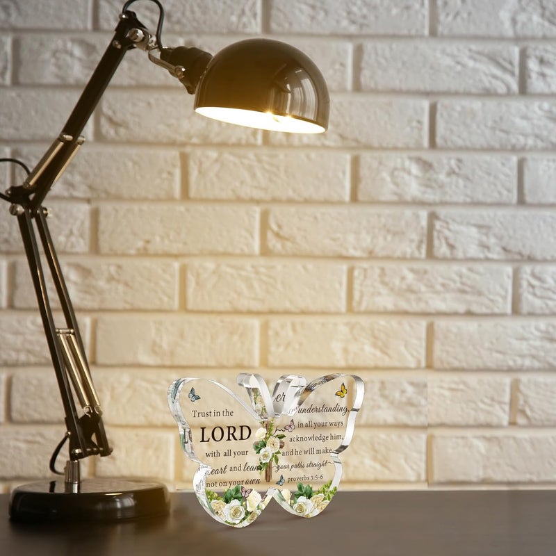 Barydat Acrylic Christian Gifts Bible Verses Religious Gifts for Women Men Inspirational Scripture Butterfly Prayer Room Decor Faith Keepsake Paperweights for Mom Father Home(Trust Lord) - Image 4